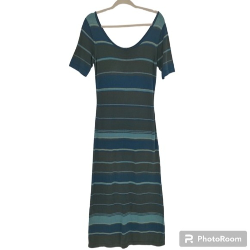 Peruvian Connection Striped Maxi Dress in Teal and Navy